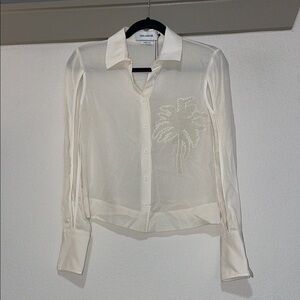 Yigal Azrouel Beaded Palm Tree 100% Silk Blouse SZ 2 NWT Retail $890